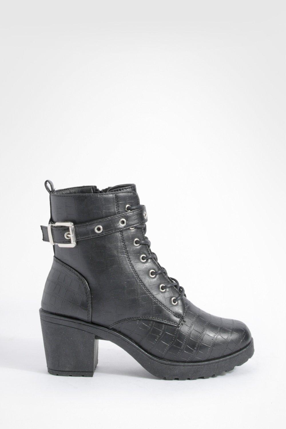 Combat boot store buckles croco black